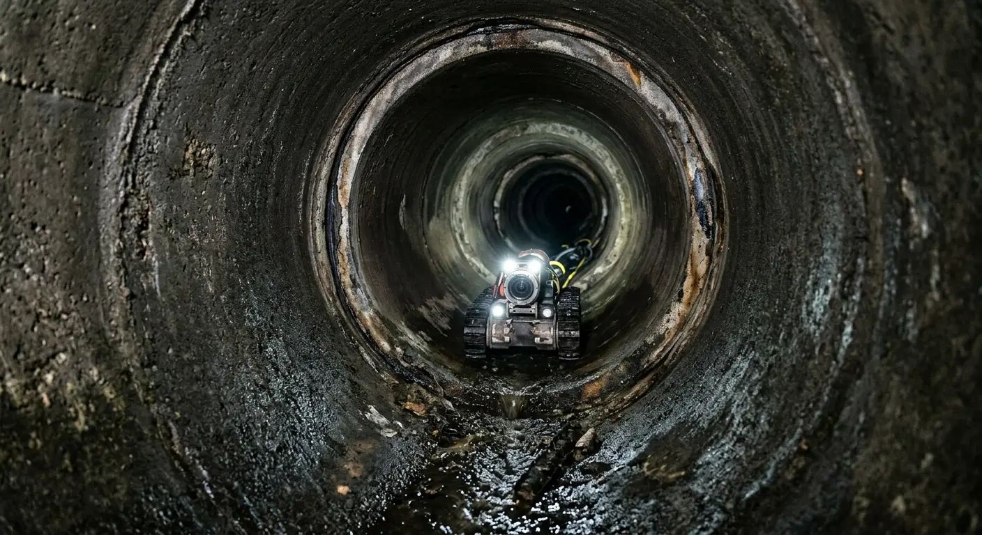 Robotic sewer camera inspecting pipe interior for Drain Snake Service in Abington